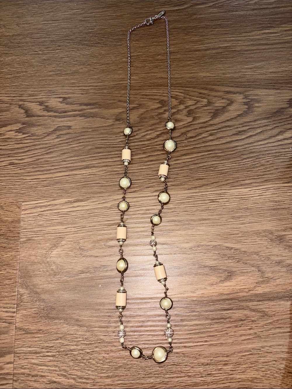 Ann Taylor Ivory Bead Necklace with Gold-Tone Chain